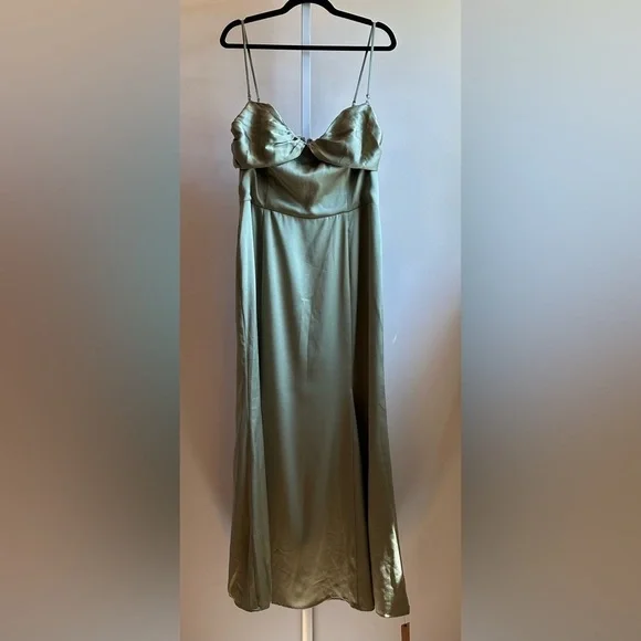 Reformation Hensley Ruched Artichoke Green Midi Dress Sz 12 - Picture 1 of 11